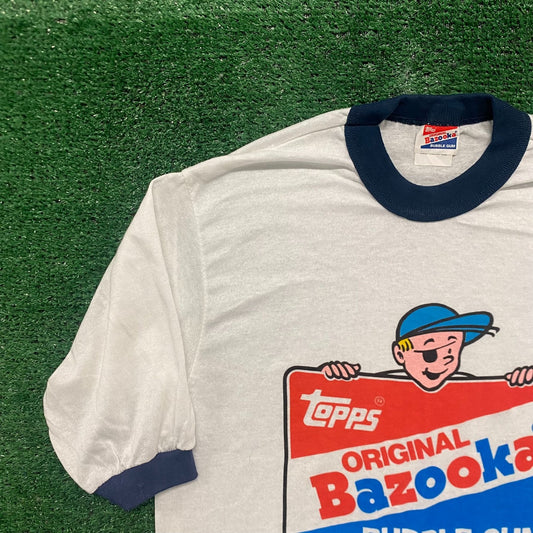 Vintage 80s Bazooka Bubble Gum Logo Single Stitch Ringer Tee