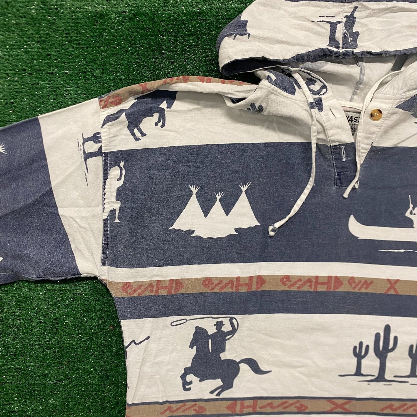 Vintage 90s Western Tribal Hoodie Striped Native Sweatshirt