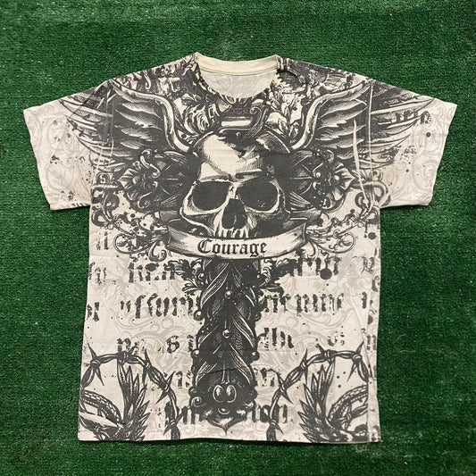 Vintage Y2K Winged Skull Shirt Gothic Punk AOP All Over Tee