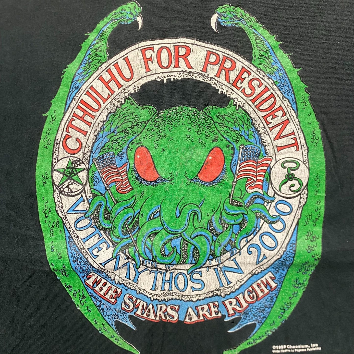 Vintage 90s Cthulhu For President Sun Faded Goth Punk Tee