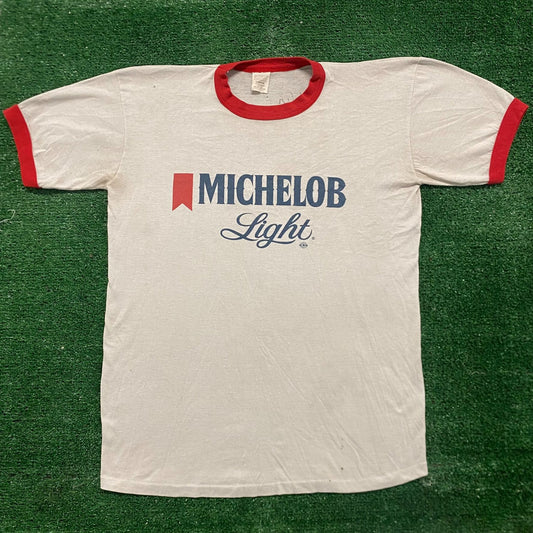 Vintage 80s Michelob Light Beer Shirt Single Stitch Ringer Tee