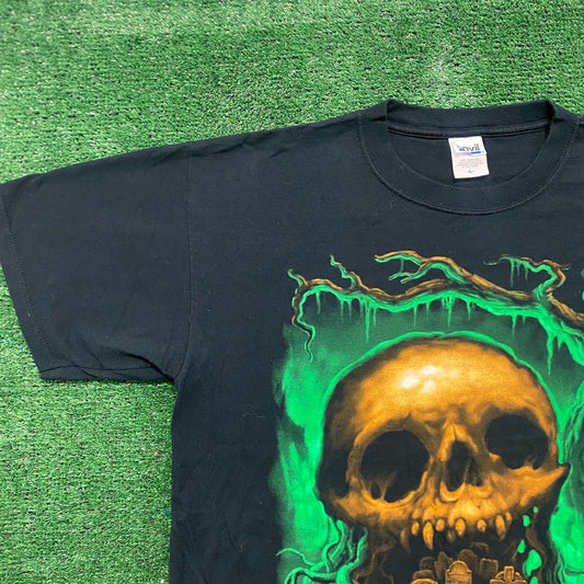 Vintage Y2K Skull Graveyard Cemetery T-Shirt