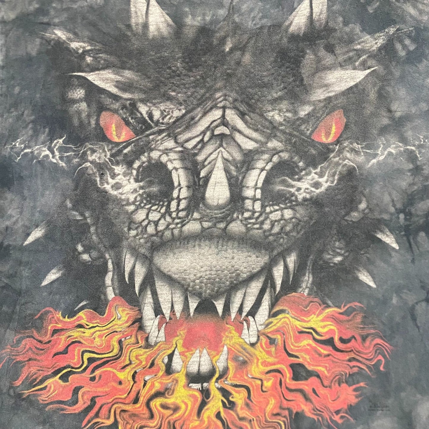 Vintage Y2K Dragon Flame Shirt Tie Dye Fantasy Monster Tee