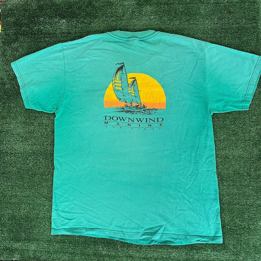 Vintage Y2K San Diego Sailboat T-Shirt Surf Preppy Nautical Coastal Beach Teal L