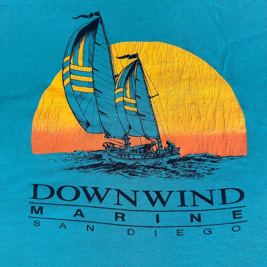 Vintage Y2K San Diego Sailboat T-Shirt Surf Preppy Nautical Coastal Beach Teal L