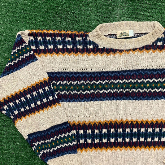 Vintage 90s Fair Isle Essential Striped Crewneck Sweater