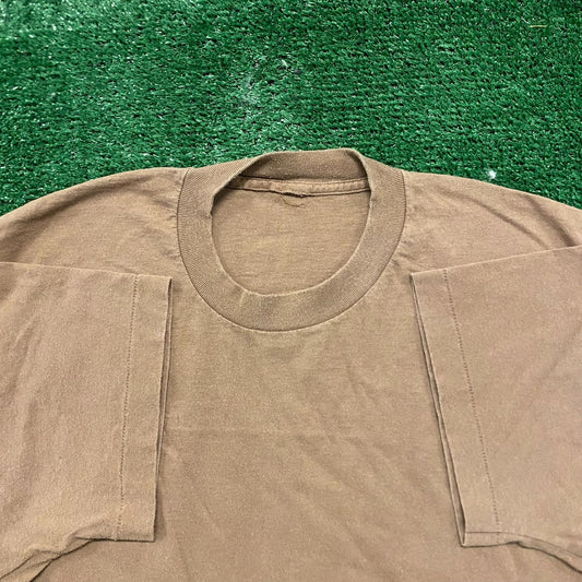 Plain Tan Brown Vintage 90s Blank Single Stitch T-Shirt