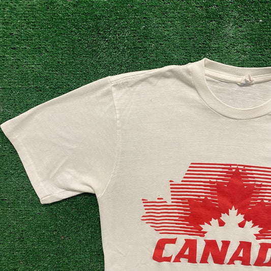 Vintage 80s Canada Flag Shirt Single Stitch White Tourist Tee