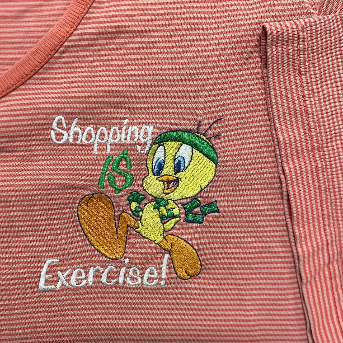 Vintage Y2K Looney Tunes Tweety Shopping Cartoon Henley Tee