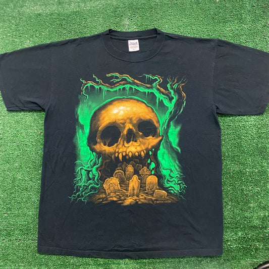 Vintage Y2K Skull Graveyard Cemetery T-Shirt