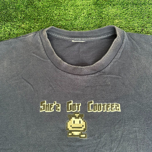 Vintage Y2K Super Mario Goomba T-Shirt Cyber 8-Bit Retro Gamer Humor Navy XL