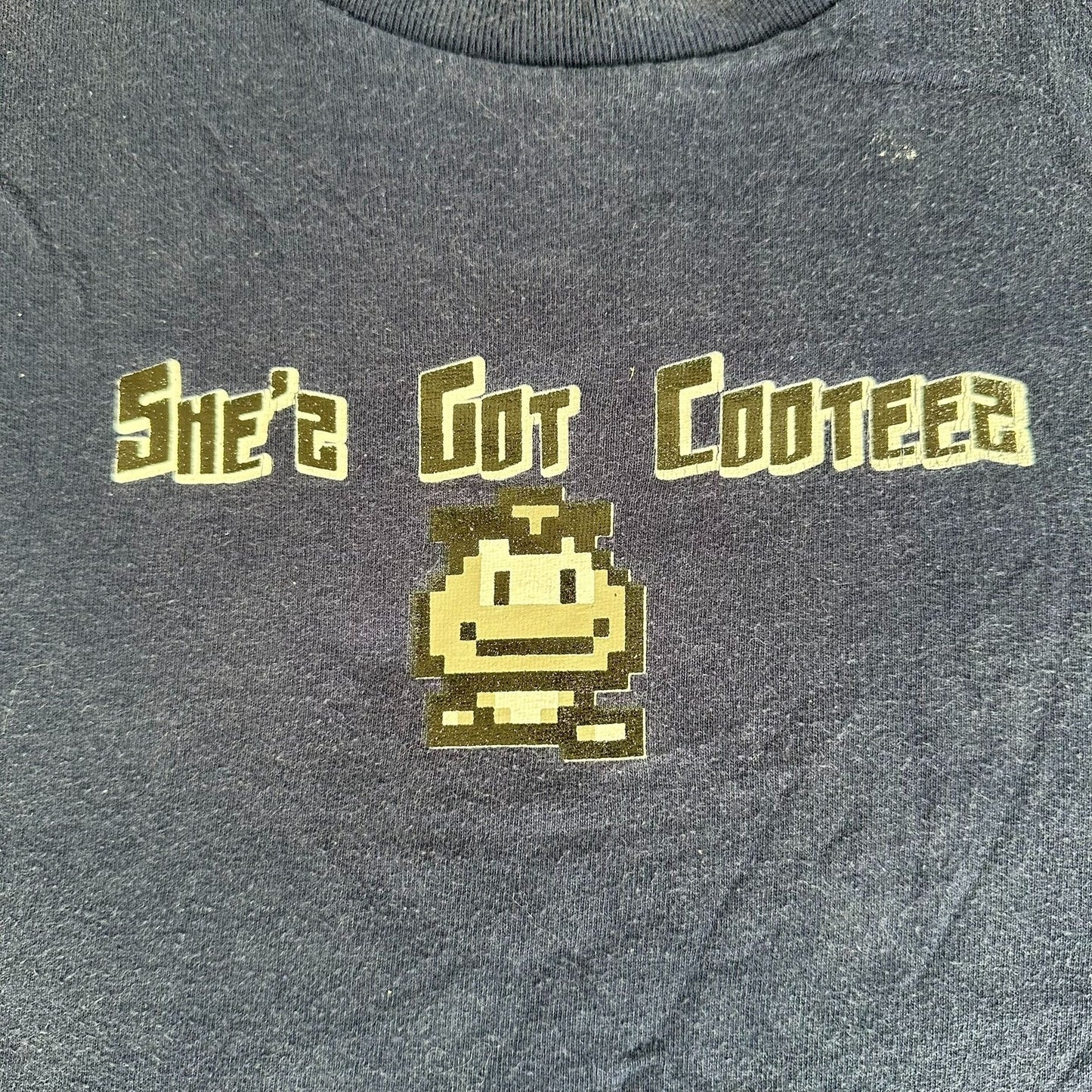 Vintage Y2K Super Mario Goomba T-Shirt Cyber 8-Bit Retro Gamer Humor Navy XL