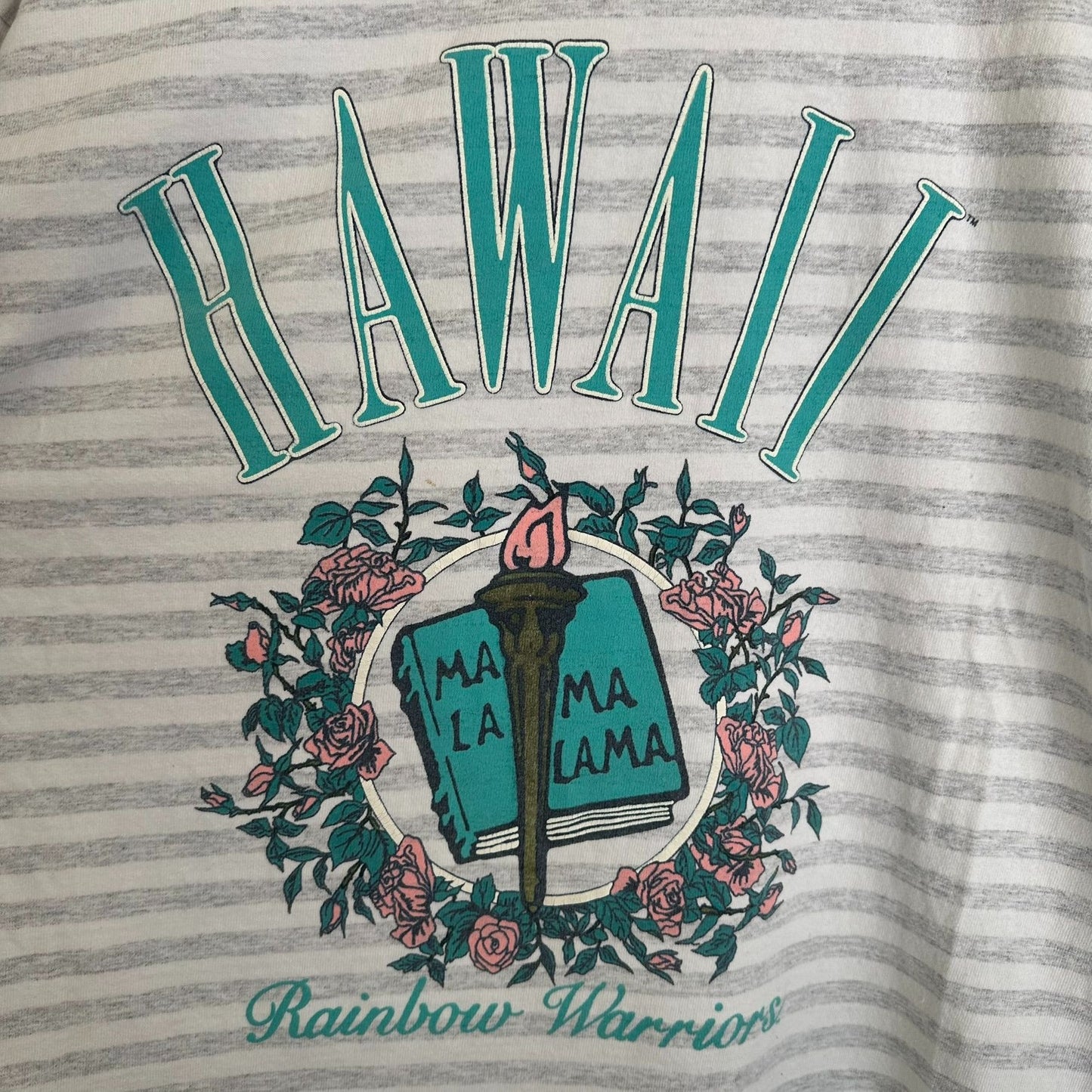 Vintage 90s Uni. Hawaii Rainbow Warriors Striped T-Shirt Long Sleeve College L