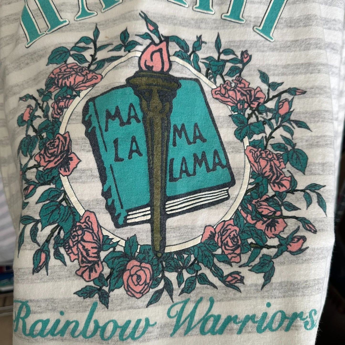 Vintage 90s Uni. Hawaii Rainbow Warriors Striped T-Shirt Long Sleeve College L