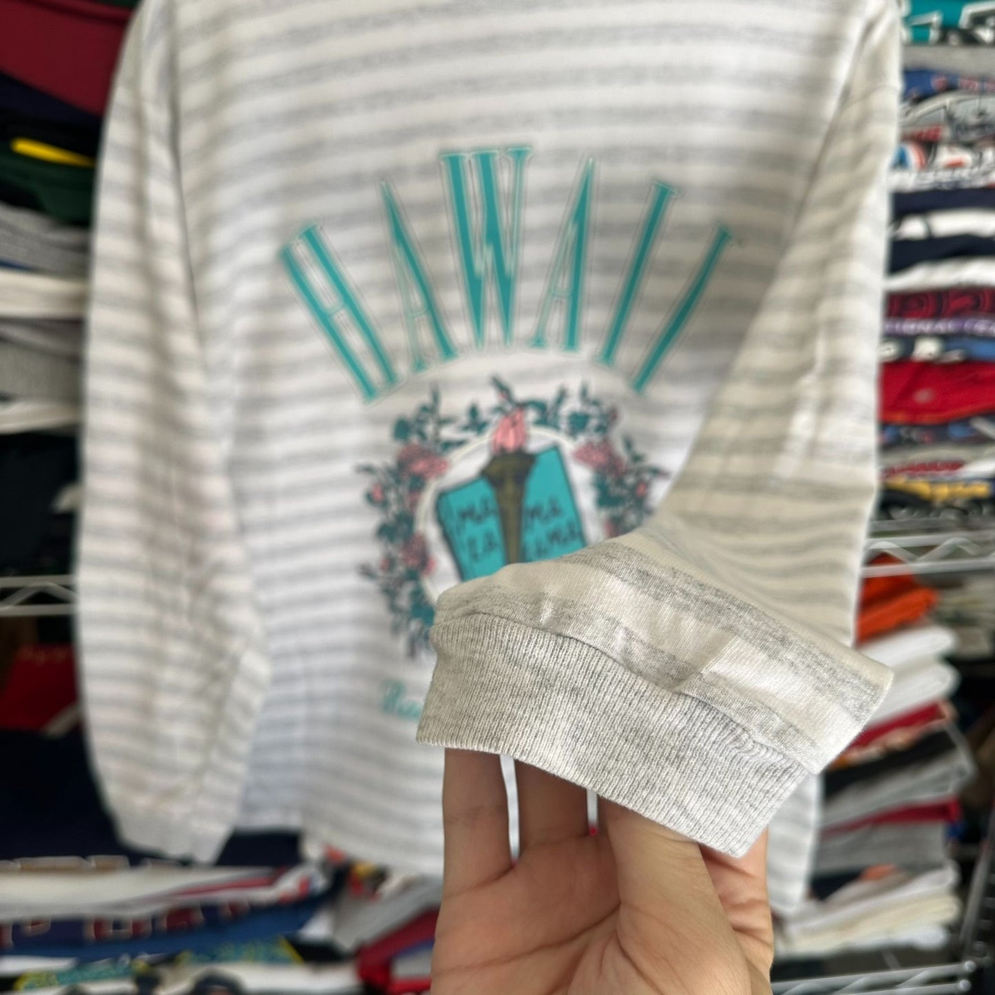 Vintage 90s Uni. Hawaii Rainbow Warriors Striped T-Shirt Long Sleeve College L