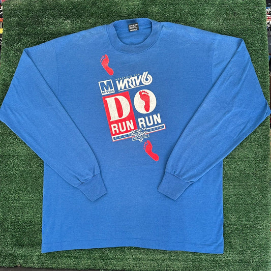 Vintage 90s Indy 400 10K 5K Run T-Shirt Long Sleeve Blue XL Single Stitch 1995