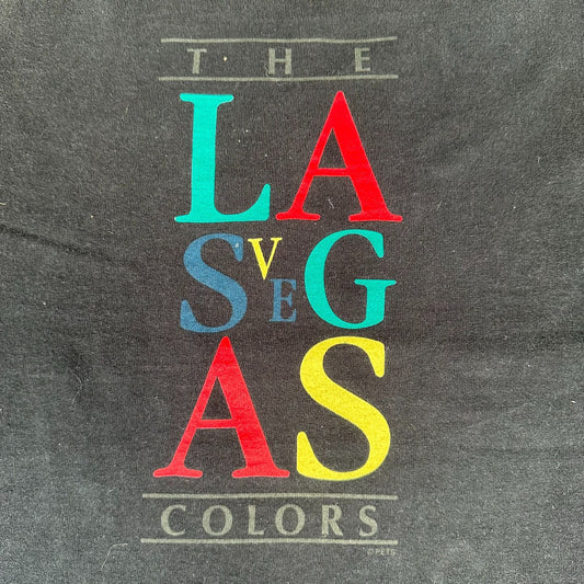 Vintage 90s Las Vegas Tank Top Black Single Stitch Colorful Summer Beach Rave L