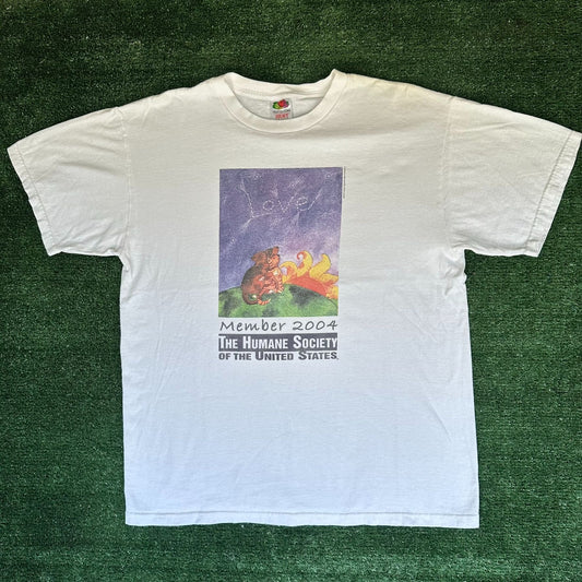 Vintage Y2K Humane Society Cat Dog Love T-Shirt Granola Cute Gorpcore White L