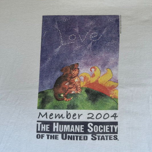 Vintage Y2K Humane Society Cat Dog Love T-Shirt Granola Cute Gorpcore White L