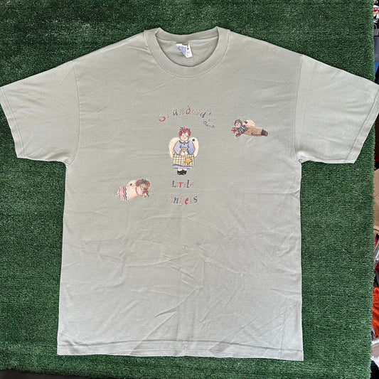 Vintage Grandmas Little Angels Doll T-Shirt Cottagecore Ugly Cute Sage Green L