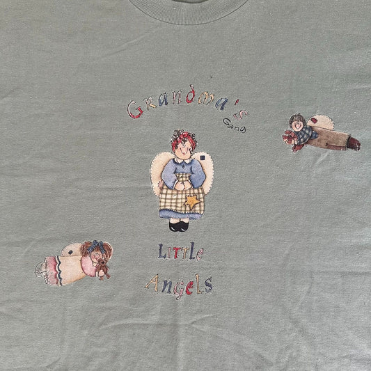Vintage Grandmas Little Angels Doll T-Shirt Cottagecore Ugly Cute Sage Green L