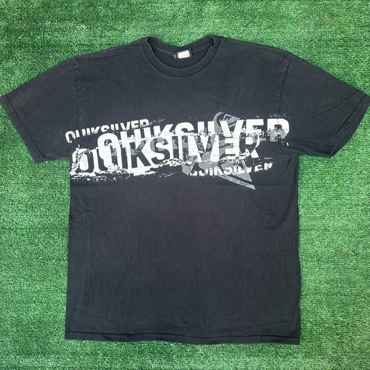 Vintage Y2K Quiksilver Big Print T-Shirt Surf Skate Faded Black M Streetwear