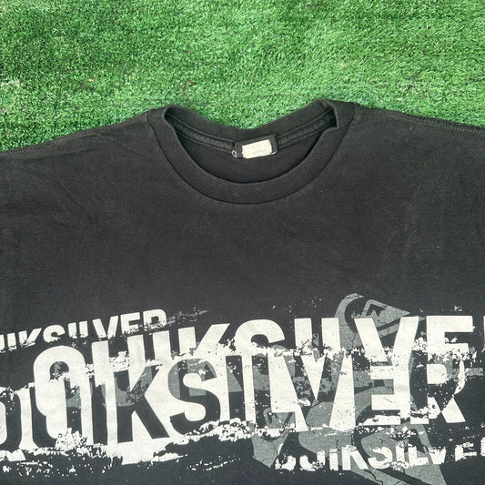 Vintage Y2K Quiksilver Big Print T-Shirt Surf Skate Faded Black M Streetwear