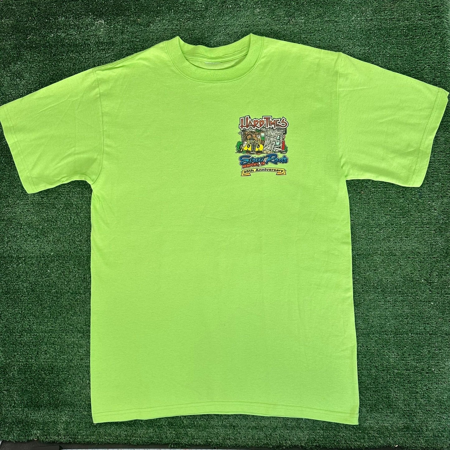 Vintage Y2K Moonshine Rod Run Car Show T-Shirt Lime Green M Classic Hot Rod