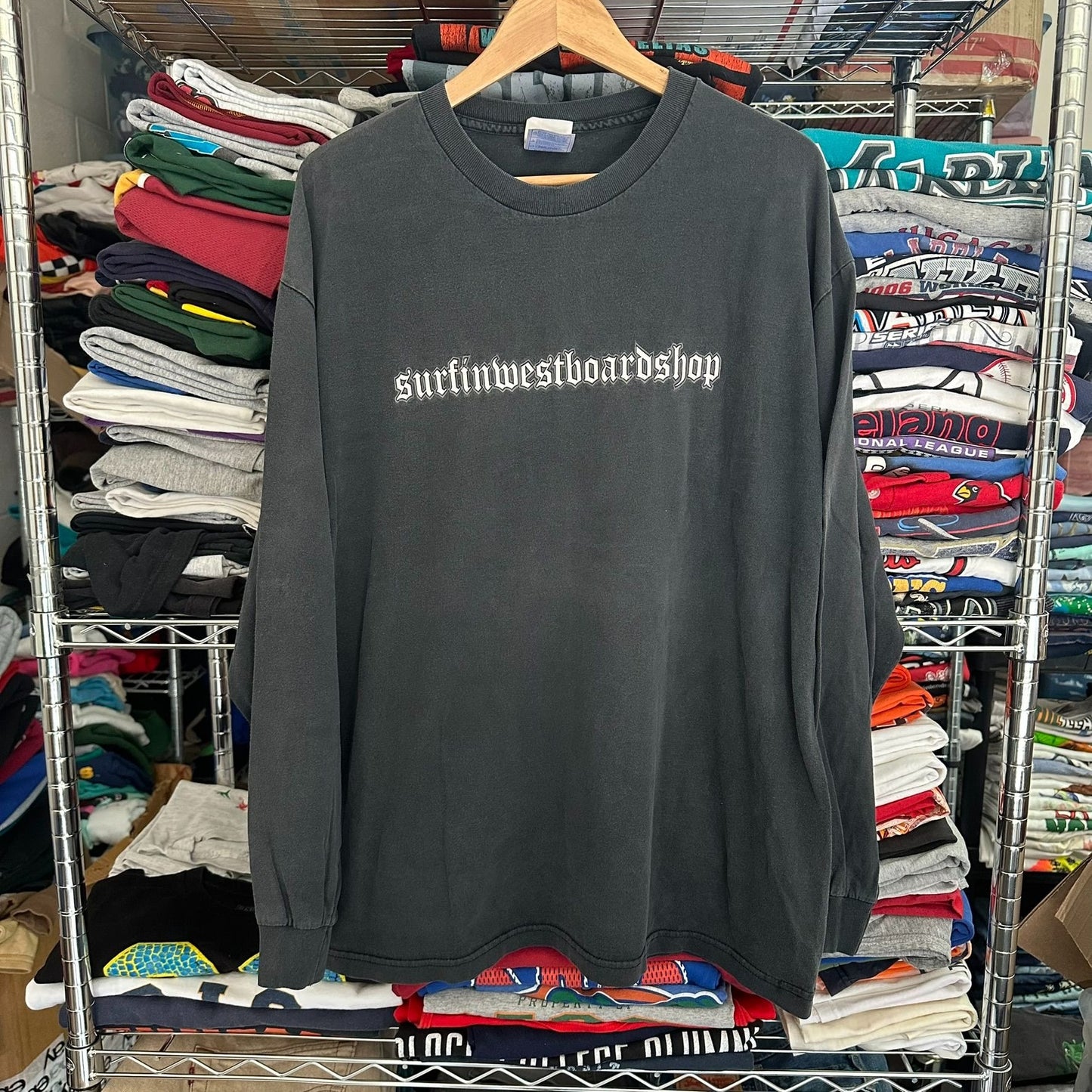 Vintage 90s Surfin' West Boardshop T-Shirt Goth Punk Skate Long Sleeve Black XL