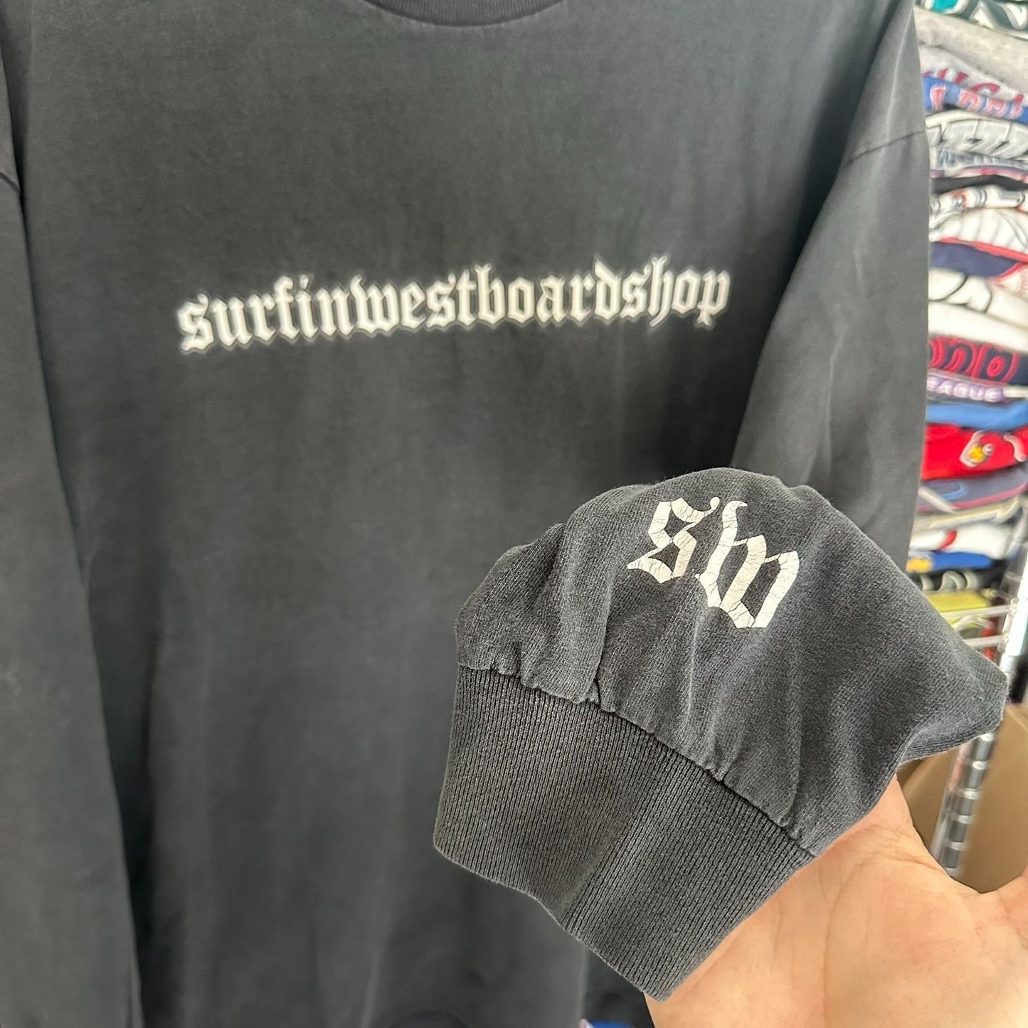 Vintage 90s Surfin' West Boardshop T-Shirt Goth Punk Skate Long Sleeve Black XL