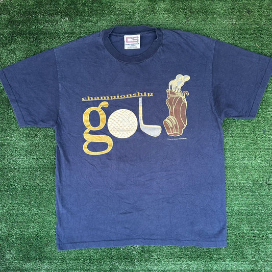 Vintage 90s Golf Championship T-Shirt Navy L Single Stitch 1993 Preppy Normcore