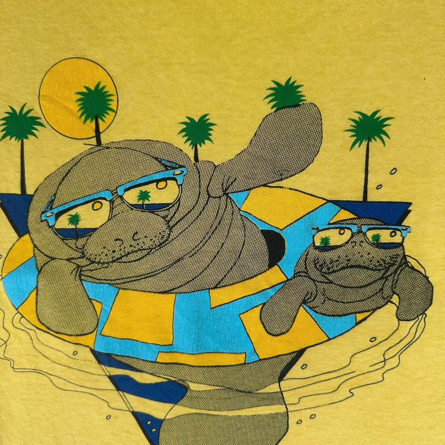 Vintage 80s Florida Manatee T-Shirt Yellow XL Single Stitch Tropical Surf Beach