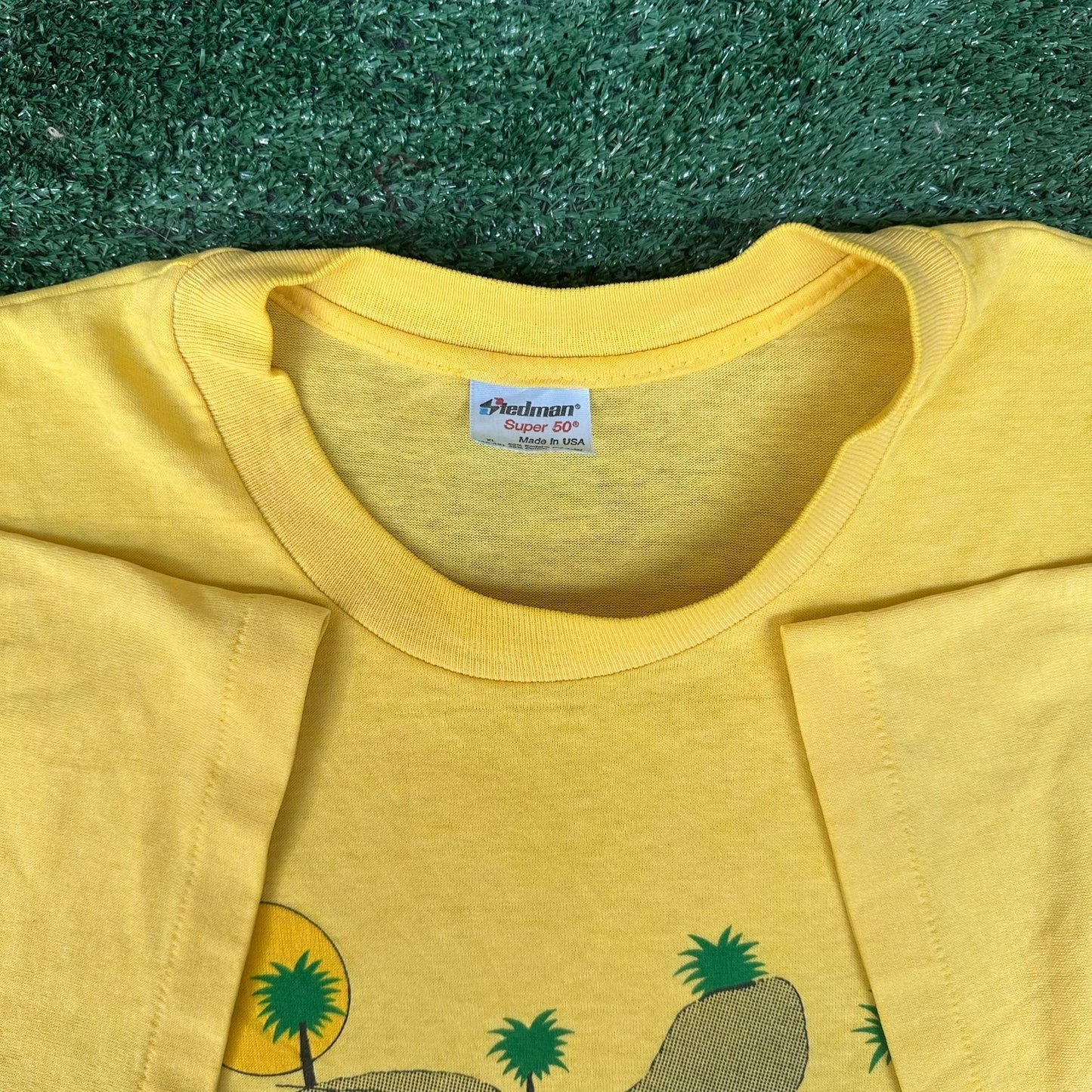 Vintage 80s Florida Manatee T-Shirt Yellow XL Single Stitch Tropical Surf Beach