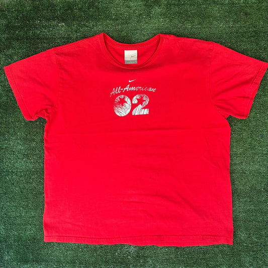 Vintage Y2K Nike All American Center Swoosh T-Shirt Boxy Red Athletic Streetwear