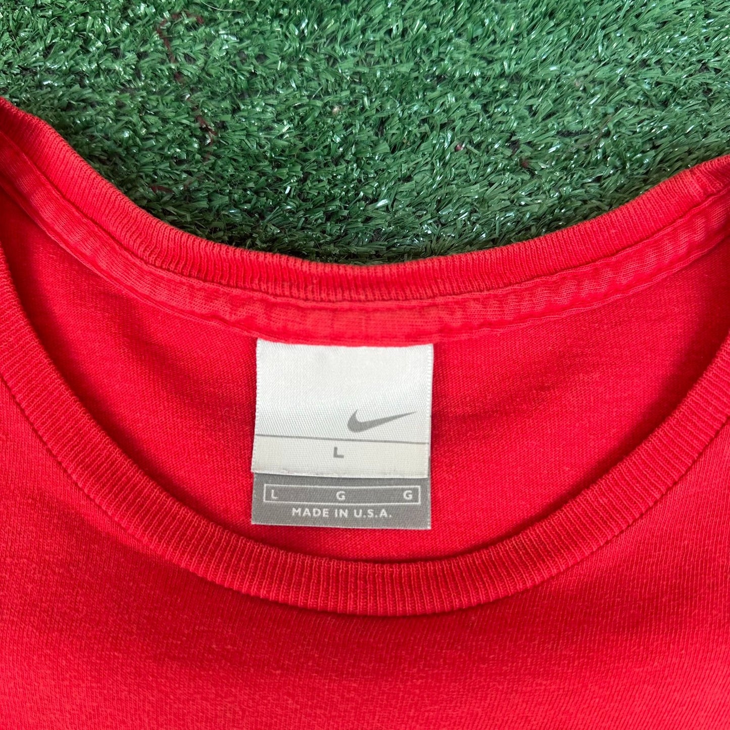 Vintage Y2K Nike All American Center Swoosh T-Shirt Boxy Red Athletic Streetwear