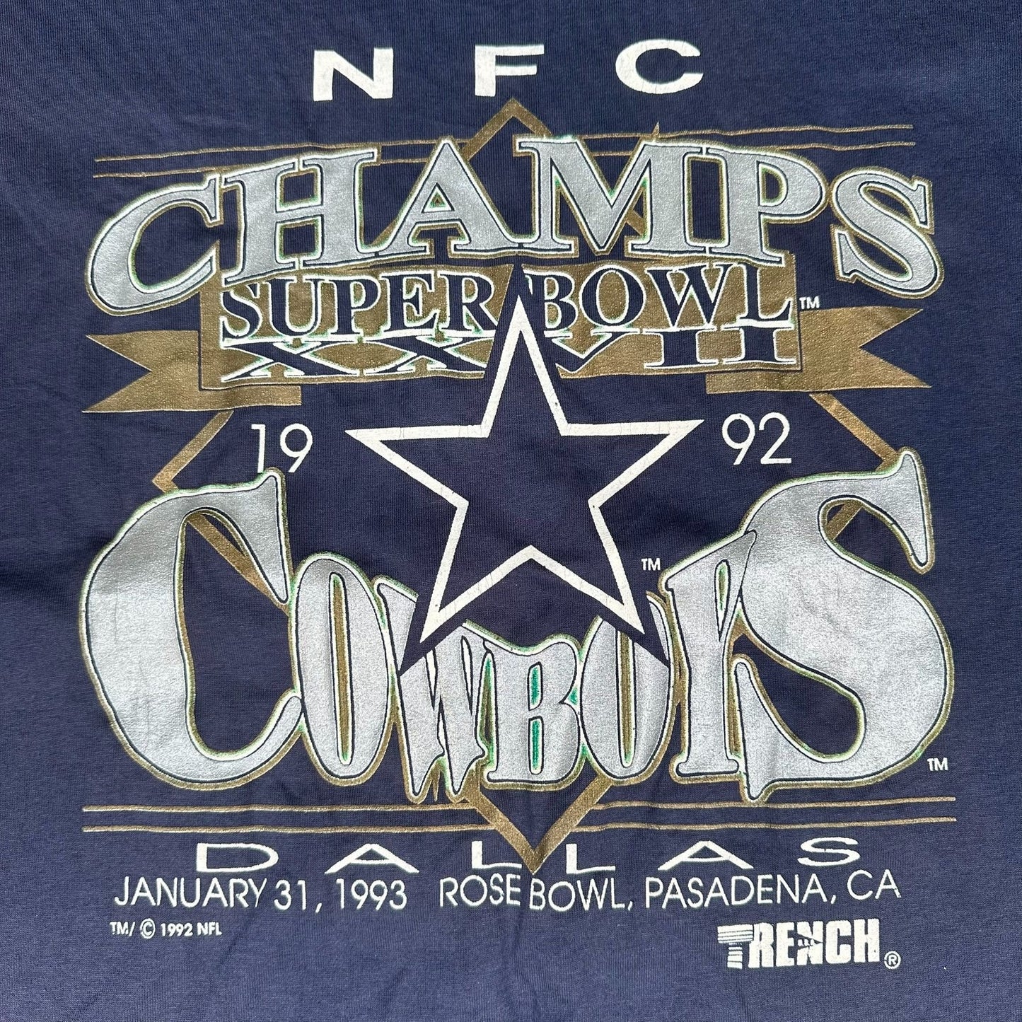 Vintage 90s Dallas Cowboys Super Bowl Champs 1992 T-Shirt Navy L Single Stitch NFL