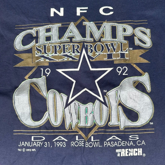 Vintage 90s Dallas Cowboys Super Bowl Champs 1992 T-Shirt Navy L Single Stitch NFL