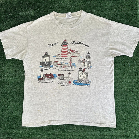 Vintage 90s Maine Lighthouse T-Shirt Gorpcore Coastal Grandma Single Stitch XL