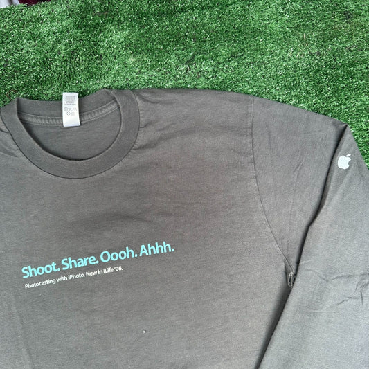 Vintage Y2K Apple iWeb iLife iPhoto T-Shirt 2006 Gray M Employee Promo Quote