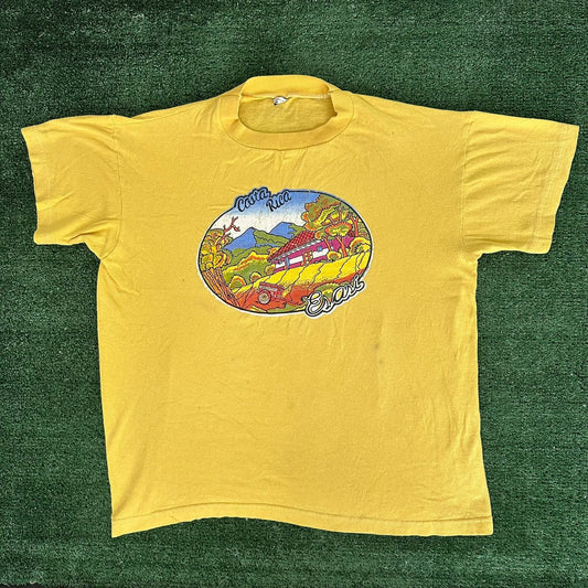 Vintage 80s Costa Rica Pura Vida T-Shirt Gorpcore Nature Yellow L Colorful Surf
