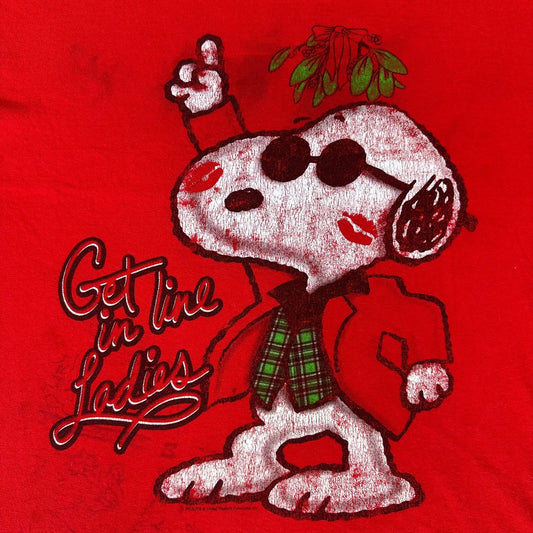 Vintage Y2K Peanuts Snoopy Joe Cool T-Shirt Christmas Red XL Mistletoe Kidcore