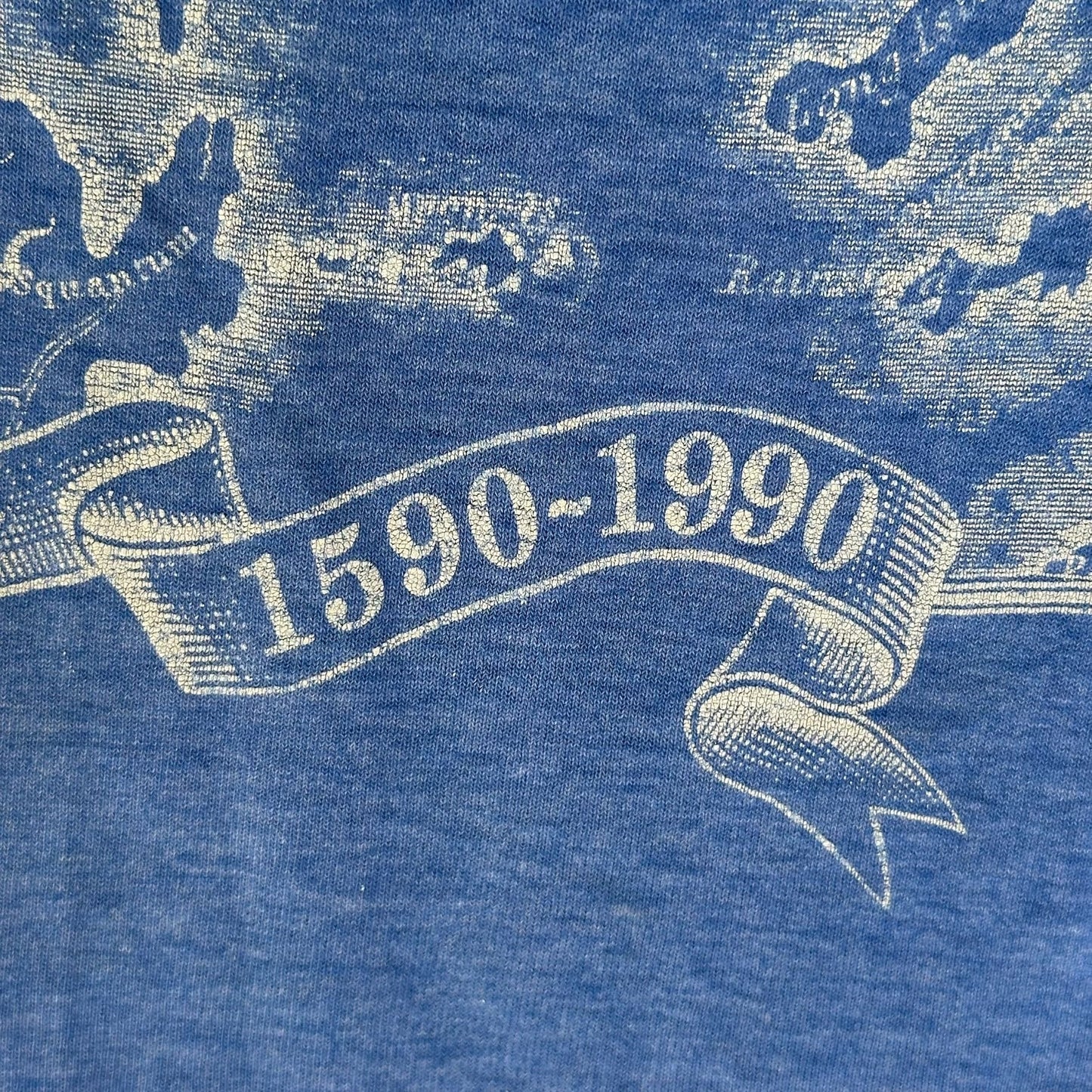 Vintage 90s Boston Harbor Map T-Shirt Blue M Single Stitch Coastal Nautical