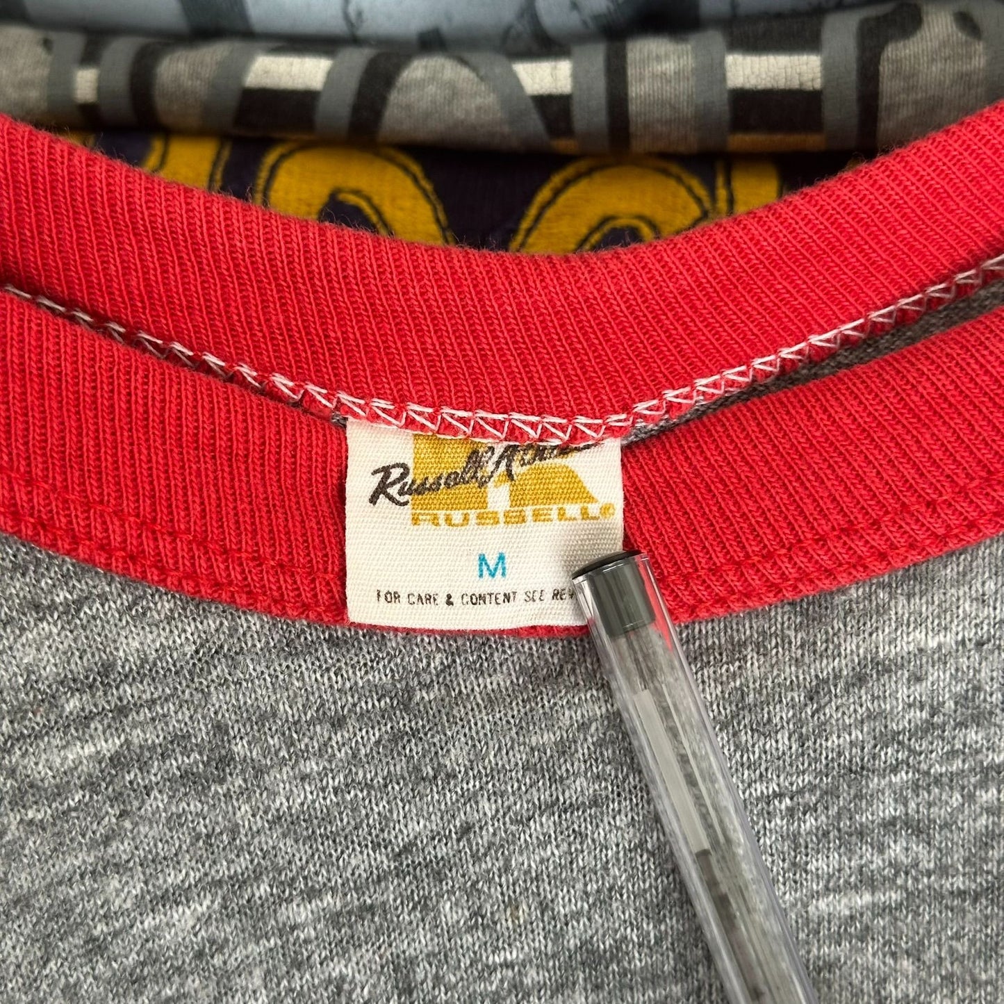 Vintage 70s I Love Fish Raglan T-Shirt Soft Paper Thin Single Stitch Gray Red M