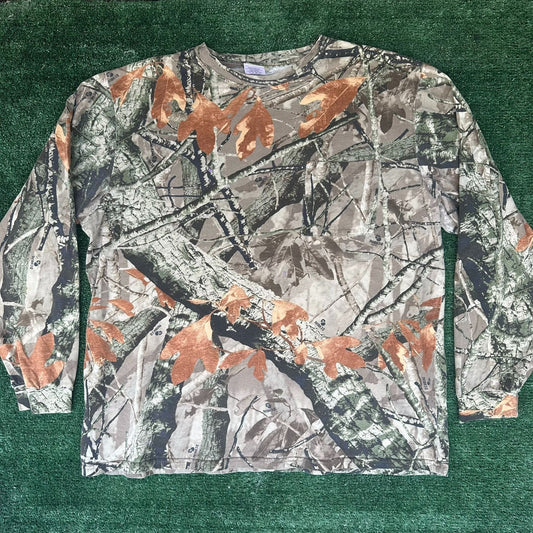 Vintage Y2K Realtree Camo T-Shirt Long Sleeve Grunge Gorpcore Outdoor Hunting XL