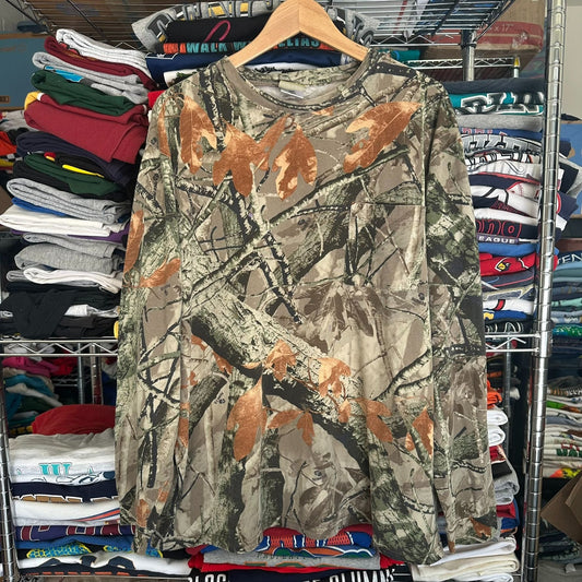 Vintage Y2K Realtree Camo T-Shirt Long Sleeve Grunge Gorpcore Outdoor Hunting XL