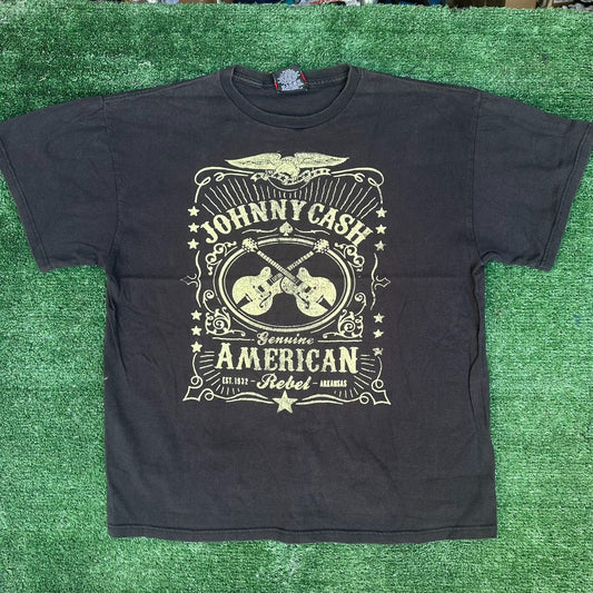 Vintage Y2K Zion Rootswear Johnny Cash Rebel T-Shirt Black L Outlaw Country Punk