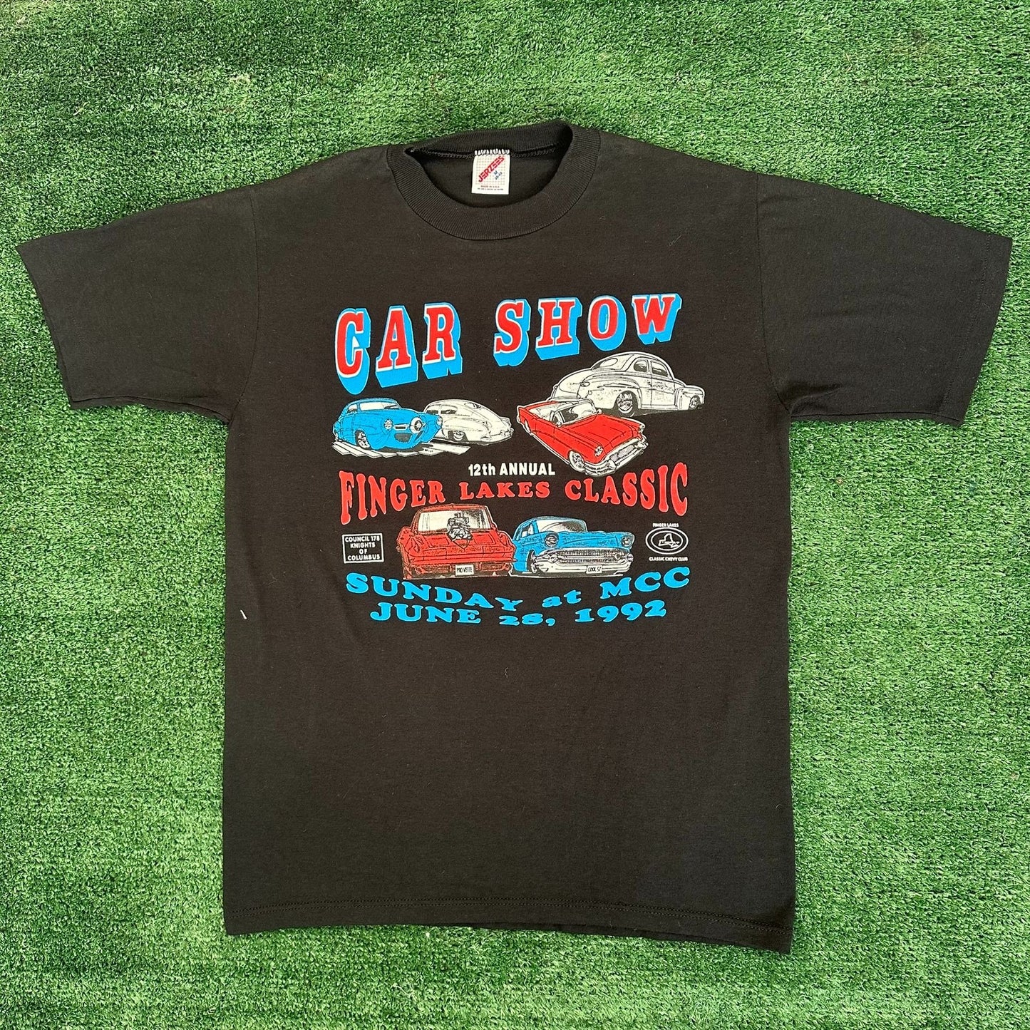 Vintage 90s Finger Lakes Chevy Car Show T-Shirt Single Stitch Black M Americana