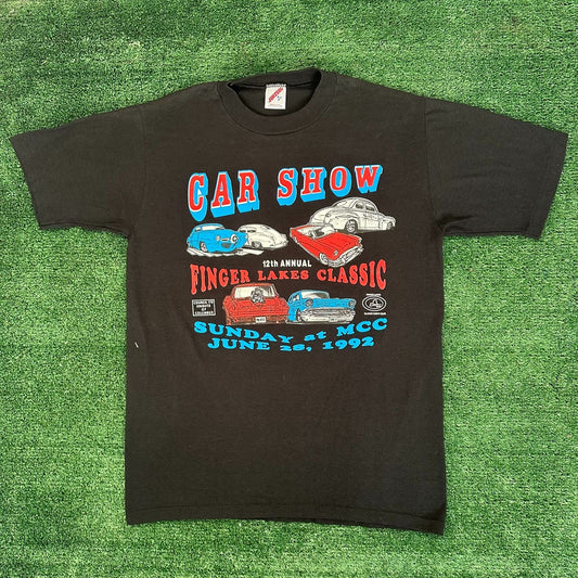 Vintage 90s Finger Lakes Chevy Car Show T-Shirt Single Stitch Black M Americana