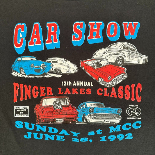 Vintage 90s Finger Lakes Chevy Car Show T-Shirt Single Stitch Black M Americana