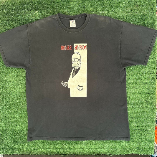 Vintage Y2K Homer Simpsons Scarface Parody T-Shirt Boxy Black XL Grunge Humor